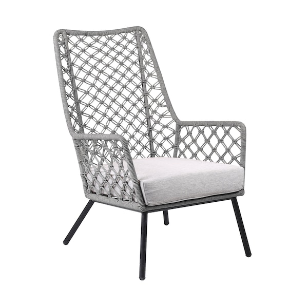 Armen Living Marco Indoor Outdoor Steel Lounge Chair with Gray Rope and Gray Cushion LCMPCHGRY - main